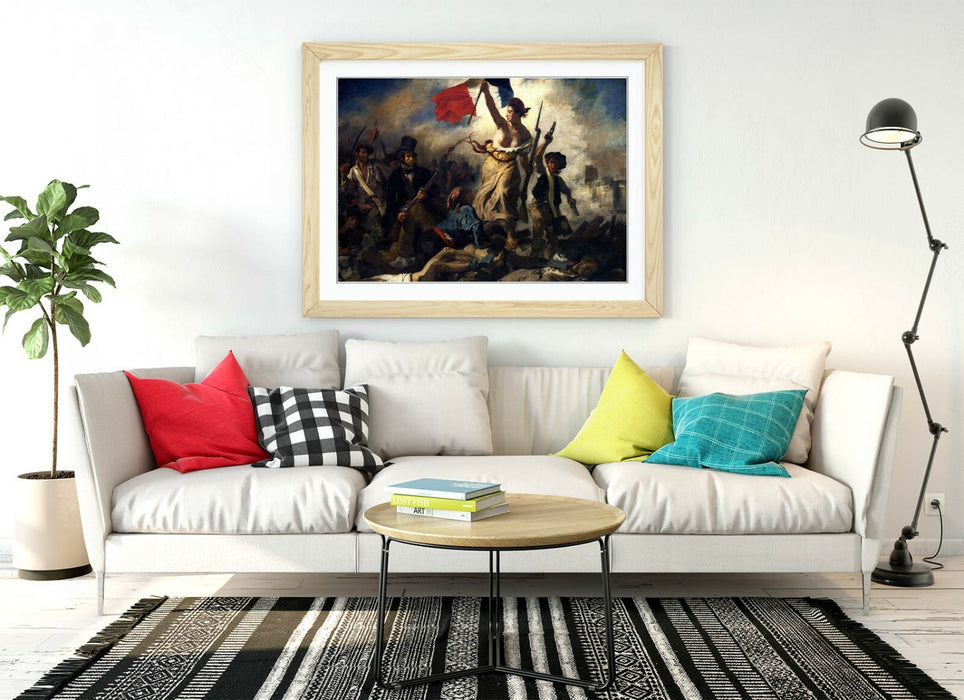 Framed Art Print - Liberty Leading The People Classic Wall Art Poster With Wood Grain Frame