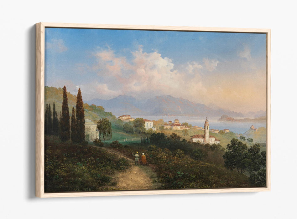 CARLO BOSSOLI, VIEW OF LAKE COMO & MENAGGIO -FLOAT EFFECT CANVAS WALL ART PRINT