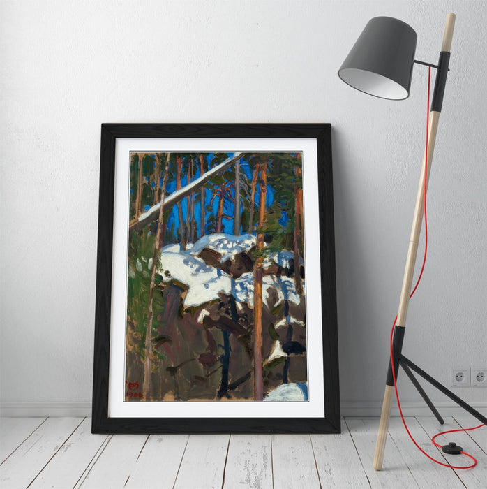 Framed Art Poster – Spring Sun Artwork by Askeli Gallen-Kallela | Wood Grain Frame