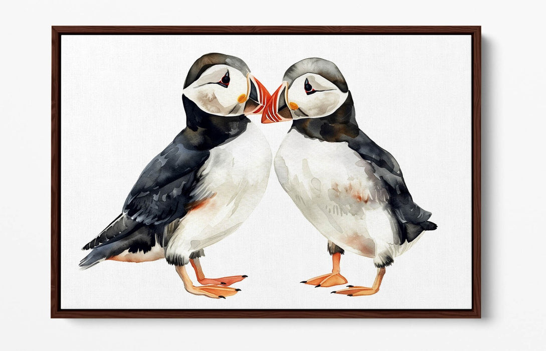 Puffins Canvas Art - Cute Animal Artwork Float Effect Canvas Wall Decor