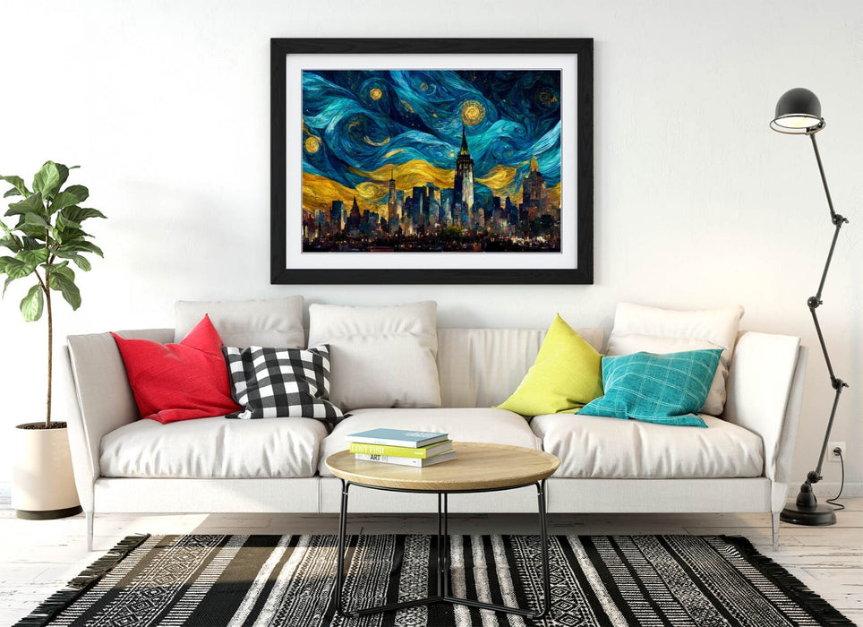 Van Gogh Starry Night Art - New York Landscape Framed Wall Art Poster Print