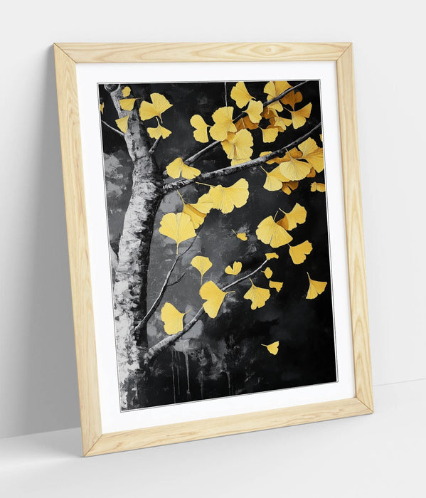 Framed Wall Art - Black and White Tree with Yellow Leaf Poster | UK Made Frames