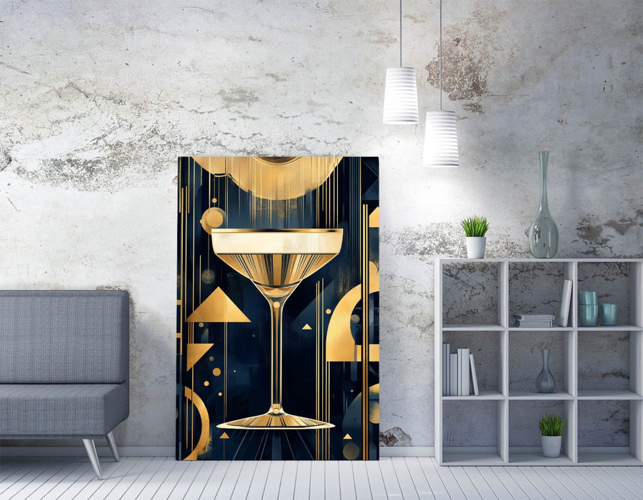 Champagne Glass Canvas - Art Deco Wall Art Print | Handmade Vibrant Artwork