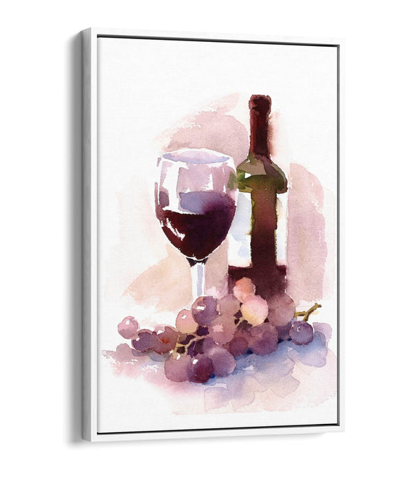 Watercolour Canvas Art – Wine Themed Decor | Float Effect Frame | Kitchen Wall Decor