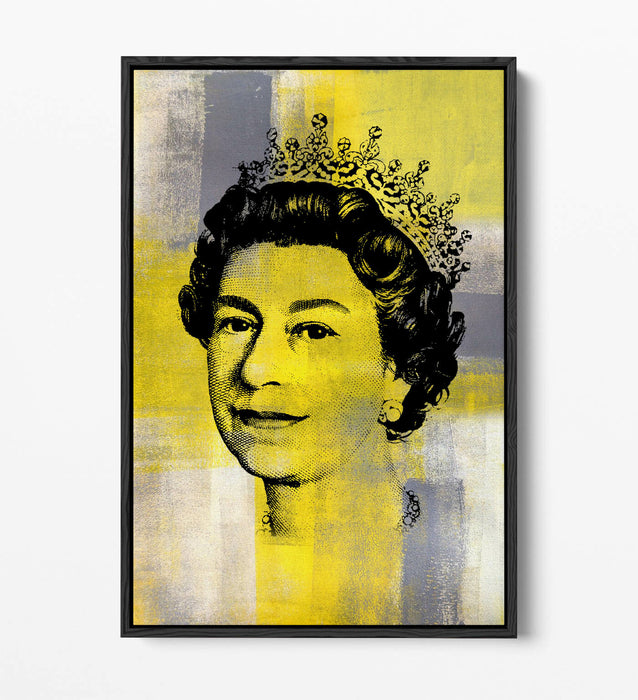 QUEEN YELLOW GREY -FLOAT EFFECT CANVAS WALL ART PIC PRINT- BLACK