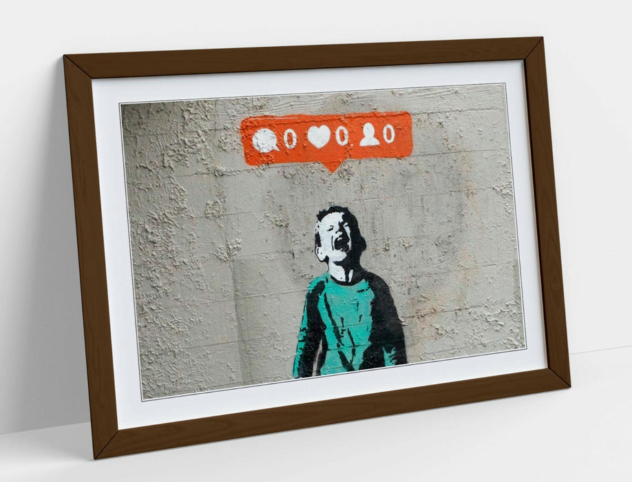 BANKSY "NO SOCIAL MEDIA" -FRAMED WALL ART PICTURE PRINT- GRAFFITI STREETART