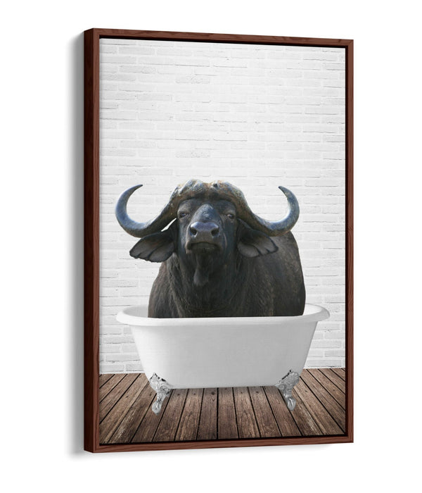 WATER BUFFALO IN BATHTUB -QUIRKY BATHROOM FLOAT EFFECT CANVAS WALL ART PRINT