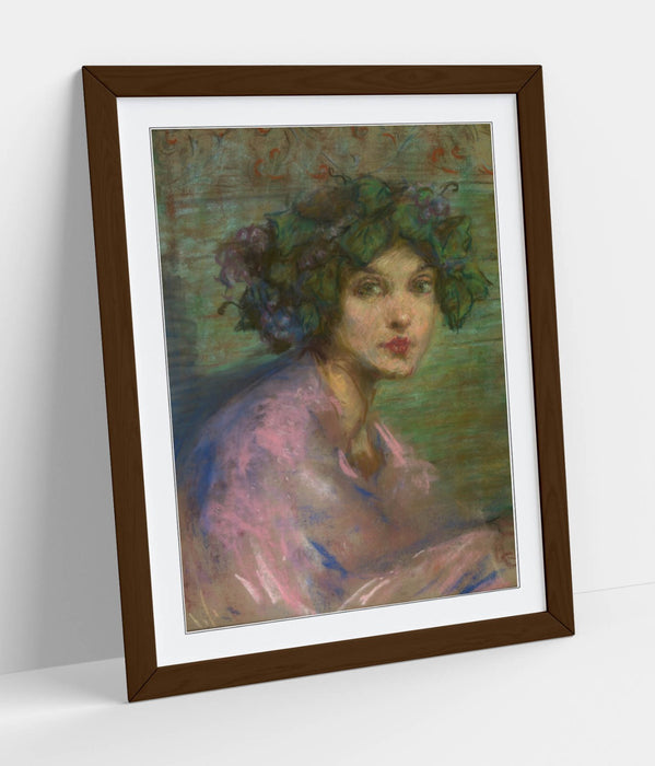 Framed Wall Art - Alice Pike Barney Bacchante Poster Print With Wood Grain Frame