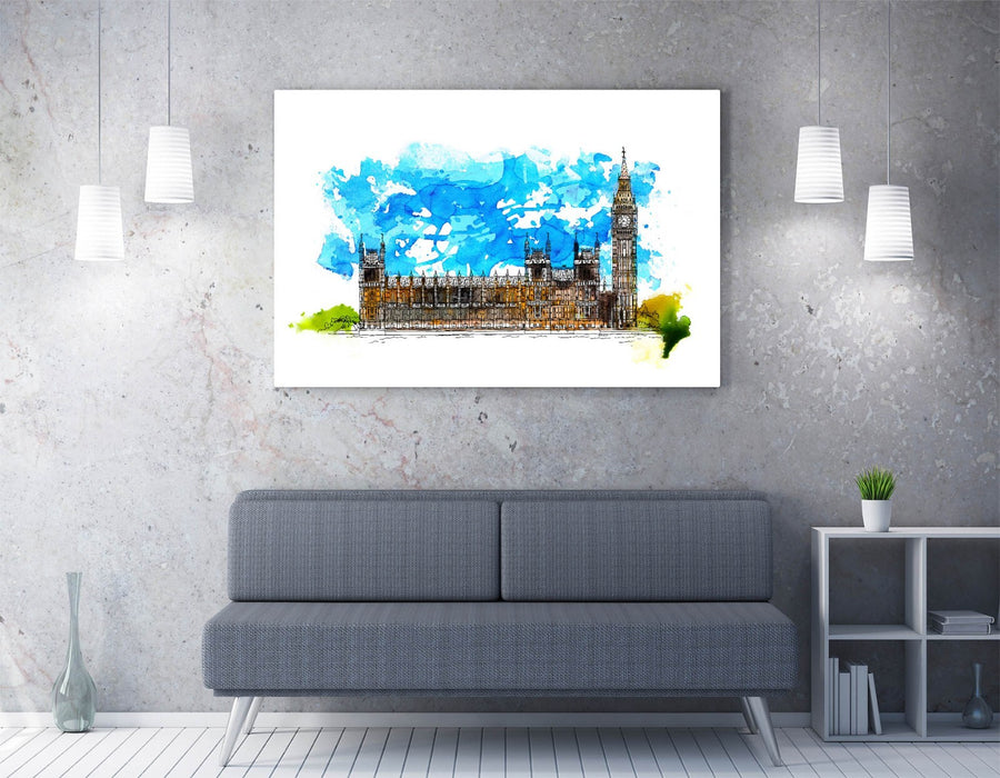 Westminster Abbey Canvas - London Wall Art | Handmade Watercolour Splash Print