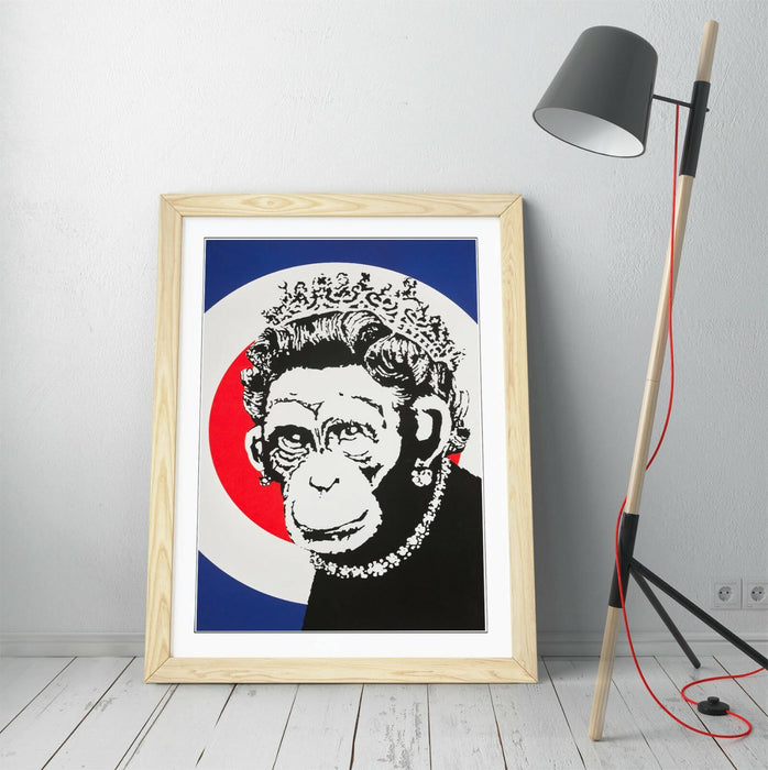 BANKSY MONKEY QUEEN ART FRAMED POSTER PICTURE PRINT ARTWORK GRAFFITI- RED BLUE