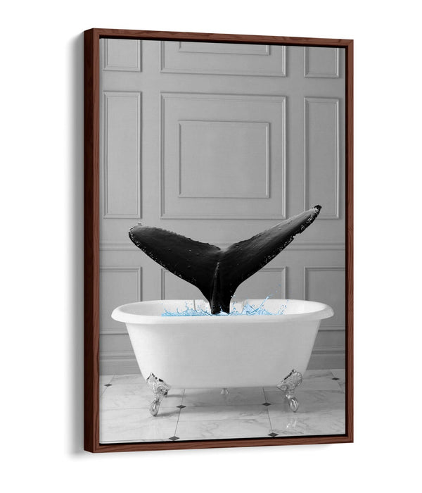 WHALE IN BATHTUB -QUIRKY BATHROOM FLOAT EFFECT CANVAS WALL ART PIC PRINT