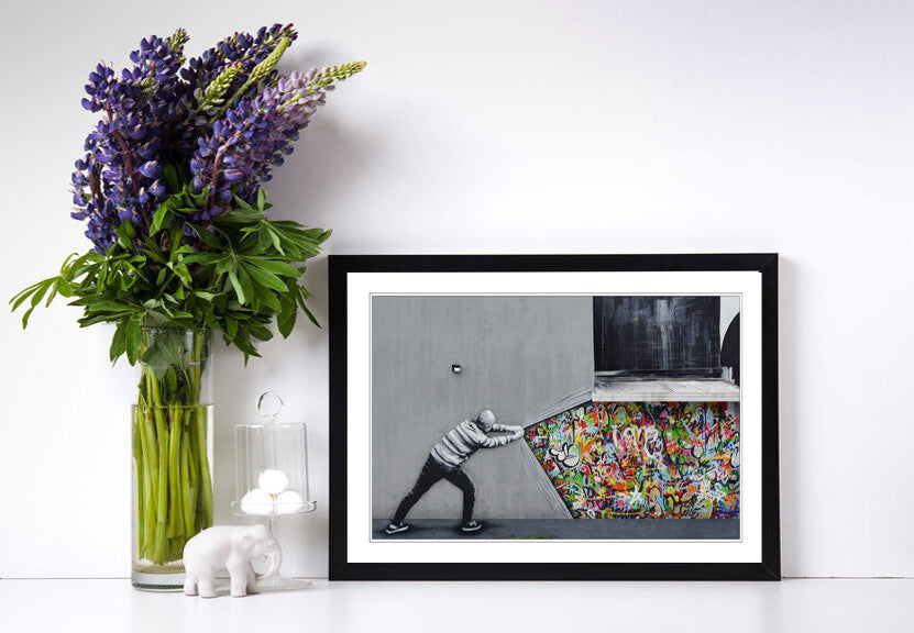 BEHIND THE CURTAIN WHATSON FRAMED STREET ART POSTER PICTURE PRINT 4 SIZE