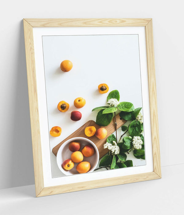 Framed Kitchen Art - Handmade Apricot Wall Decor With Woodgrain Frame