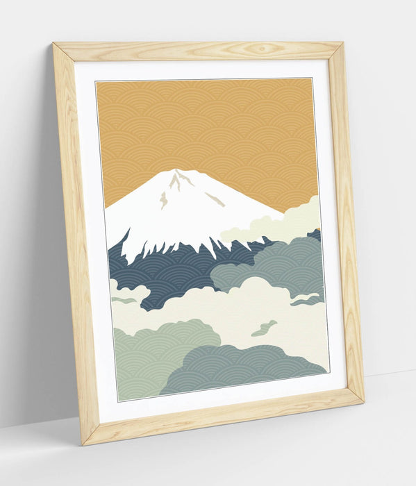 Fuji Mountain Wall Art – Minimalist Abstract Framed Print on Matte Paper