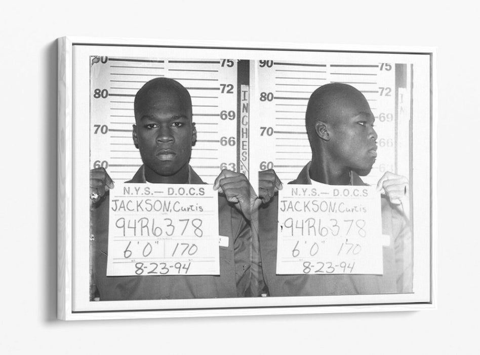 50 CENT MUGSHOT 1-FLOAT EFFECT CANVAS WALL ART PIC PRINT- BLACK & WHITE