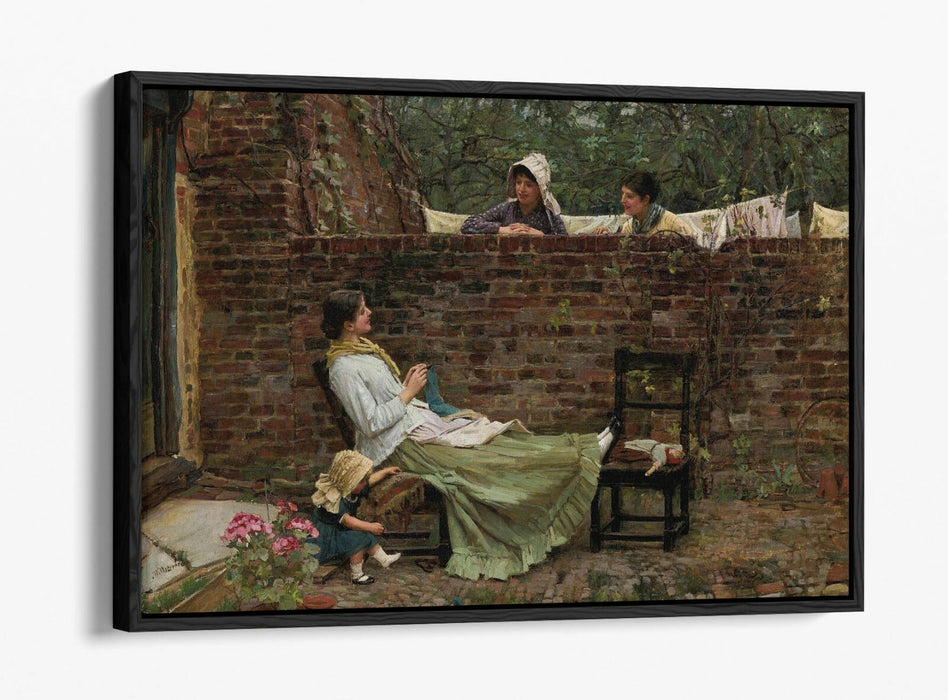 JOHN WILLIAM WATERHOUSE GOSSIP -FLOAT EFFECT CANVAS WALL ART PIC PRINT- BEIGE