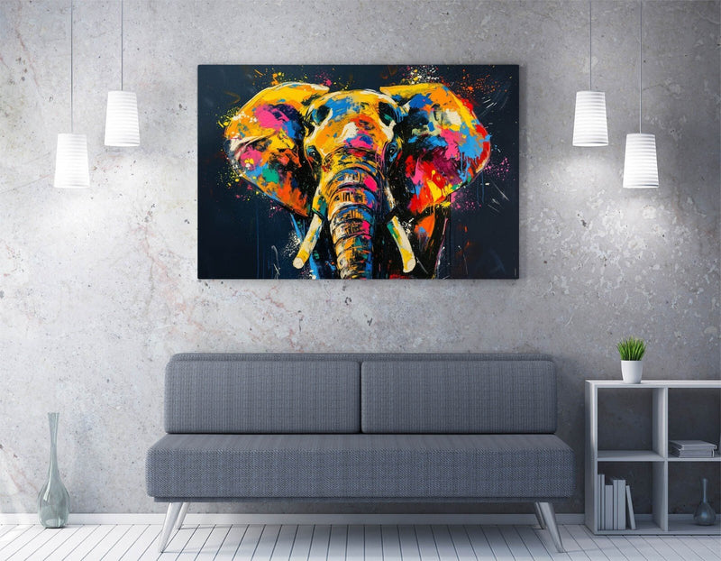 Elephant Canvas Art - Multi Colour Abstract Wall Art Print | Ready To Hang