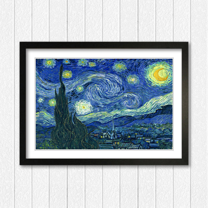 Van Gogh Starry Night Poster – Framed Art Print With Black Oak Or Walnut Frame