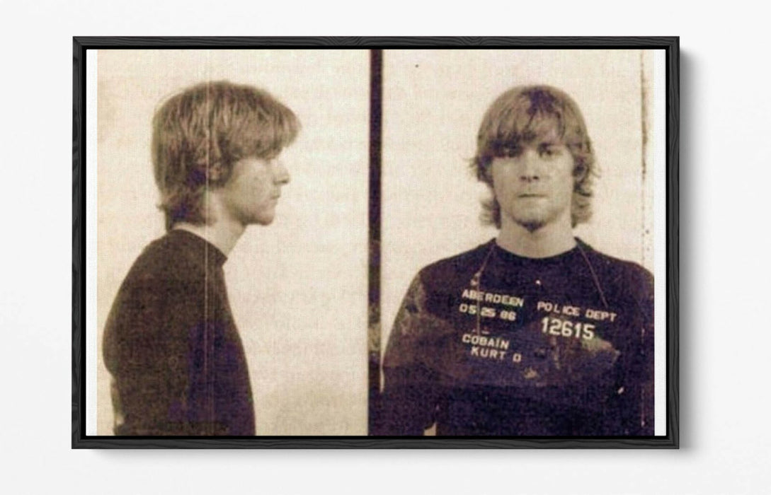KURT COBAIN MUGSHOT 1 -FLOAT EFFECT CANVAS WALL ART PIC PRINT- BROWN & WHITE