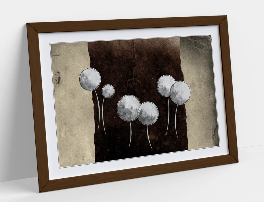 Abstract Dandelion Art - Handmade UK Floral Poster | Woodgrain Frame Finish