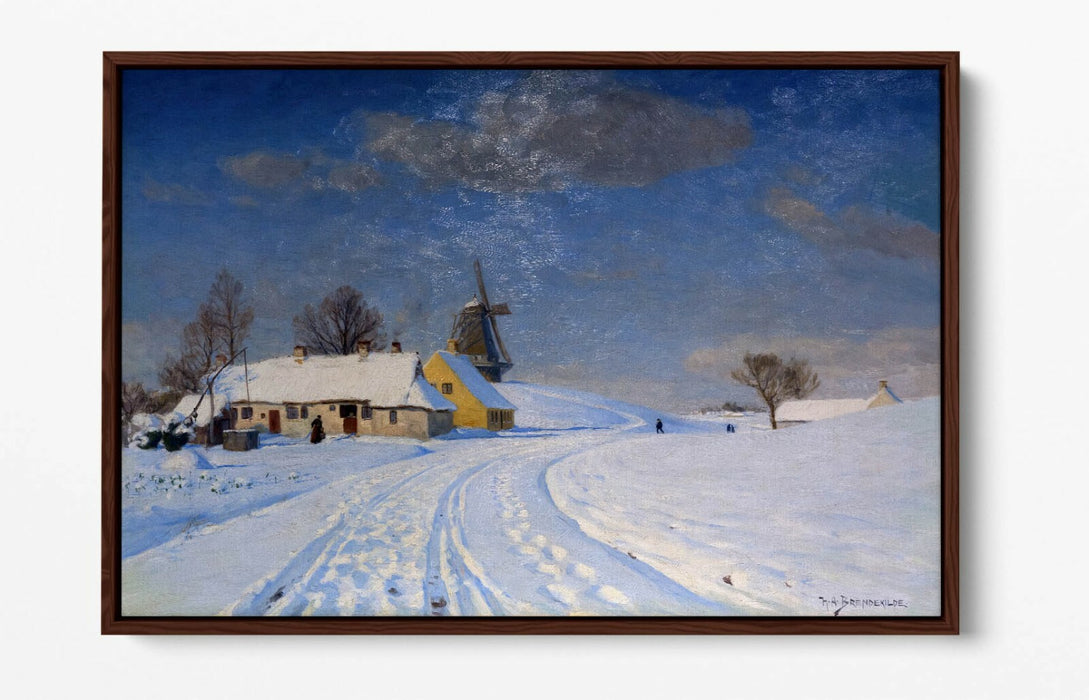 H.A BRENDEKILDE, SNOWY LANDSCAPE -FLOAT EFFECT CANVAS WALL ART PIC PRINT
