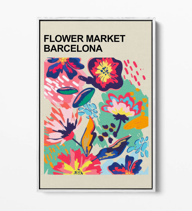 Float Effect Canvas - Barcelona Flower Market Floral Canvas Print With MDF Frame