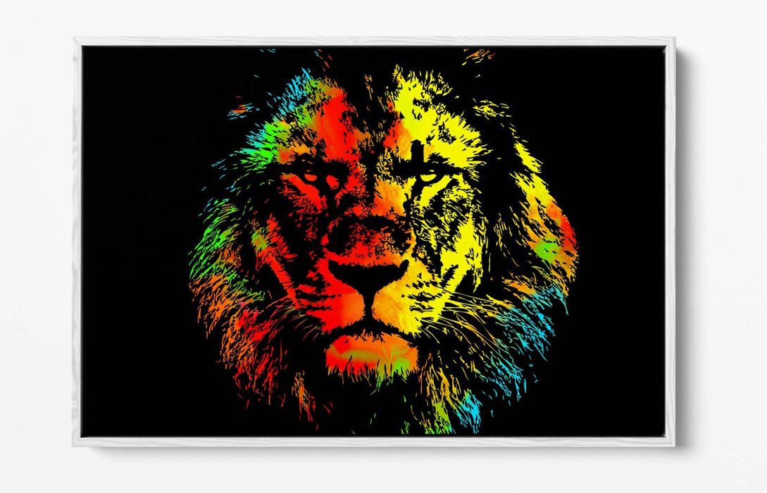MULTI COLOUR LION SKETCH BLACK BACKGROUND 2 -FLOAT EFFECT CANVAS WALL ART PRINT