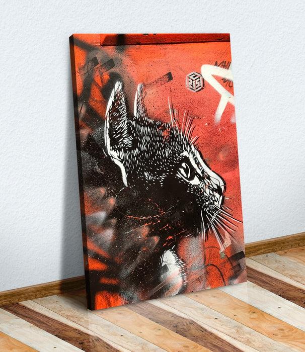 Canvas Wall Art – Cat Graffiti Art on 30mm Deep Frame with Vibrant Color Prints