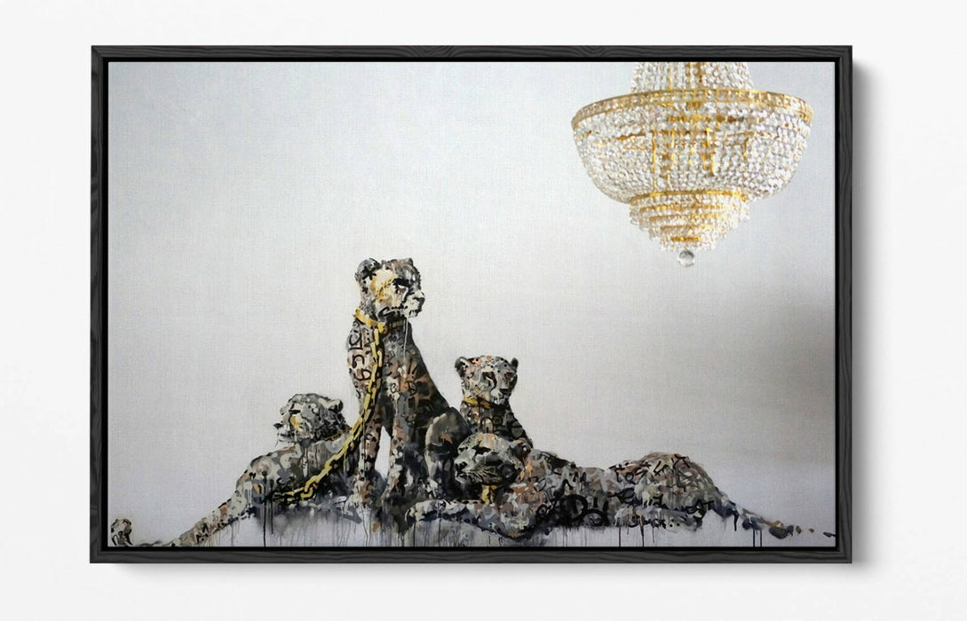 BANKSY PANTHERE -FLOAT EFFECT CANVAS WALL ART PIC PRINT- GOLD WHITE