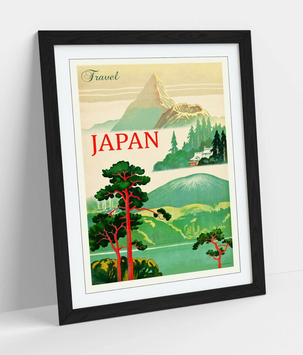 VINTAGE RETRO JAPAN TRAVEL POSTER -FRAMED WALL ART PICTURE PRINT- RED
