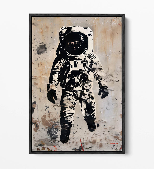 Canvas Wall Art - Cool Astronaut Black White Stencil Graffiti Print on Float Effect Canvas
