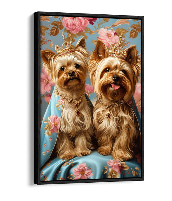 Canvas Art Print – Royal Dog Portrait With Pink Flowers | Handmade Float Effect Frame