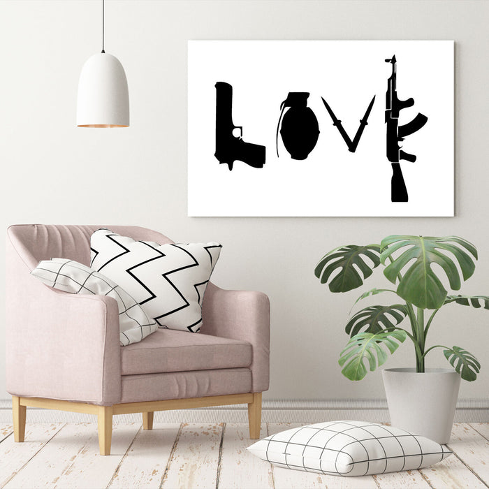 BANKSY LOVE WEAPONS GUNS GRAFFITI CANVAS WALL ART PRINT ARTWORK DEEP FRAMED