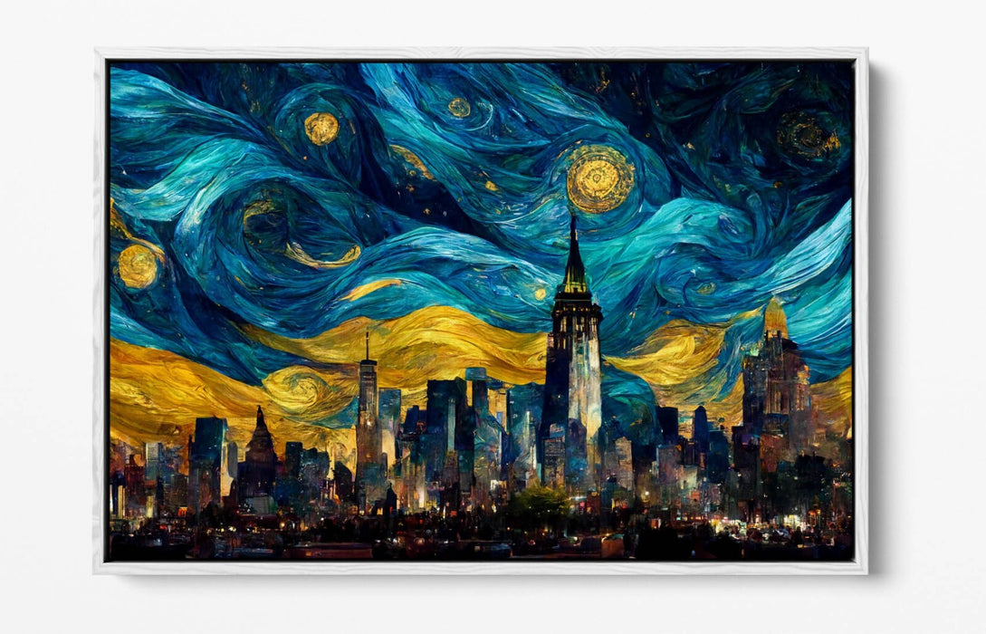 Canvas Art Print | Van Gogh Starry Night Style Wall Canvas Art with Float Frame