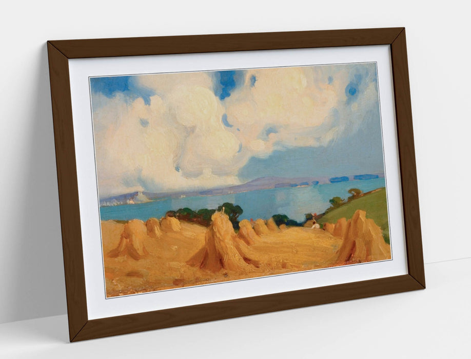 Framed Art Poster - Mounts Bay Cornwall Wall Art Print With Woodgrain Frame