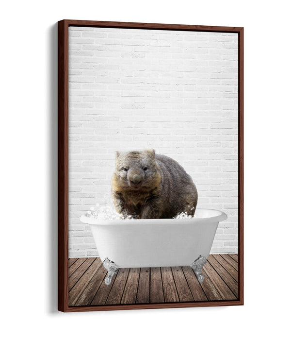 WOMBAT IN BATHTUB -QUIRKY BATHROOM FLOAT EFFECT CANVAS WALL ART FUNNY PRINT