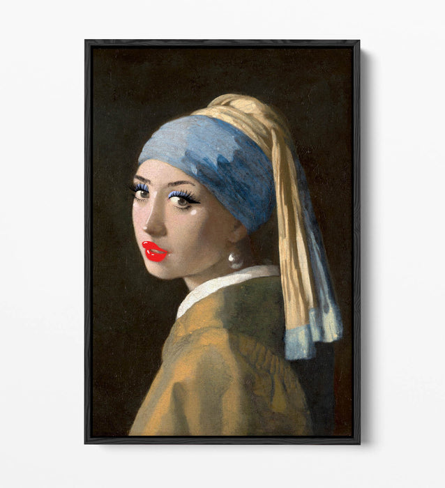 VERMEER GIRL WITH PEARL EARRING MAKEUP -FLOAT EFFECT CANVAS WALL ART PIC PRINT
