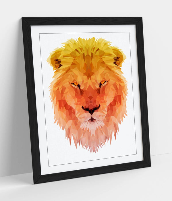 OMBRE GEOMETRIC LION HEAD HOME BEDROOM DECOR FRAMED ART POSTER PRINT 4 SIZES