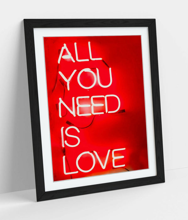 Framed Poster Print - Love Quote Poster Neon Sign Artwork | Handmade UK Frames