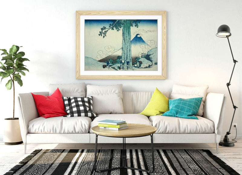 Framed Art Poster - Katsushika Hokusai Mishima Pass Artwork | Matte Finish, Woodgrain Frame