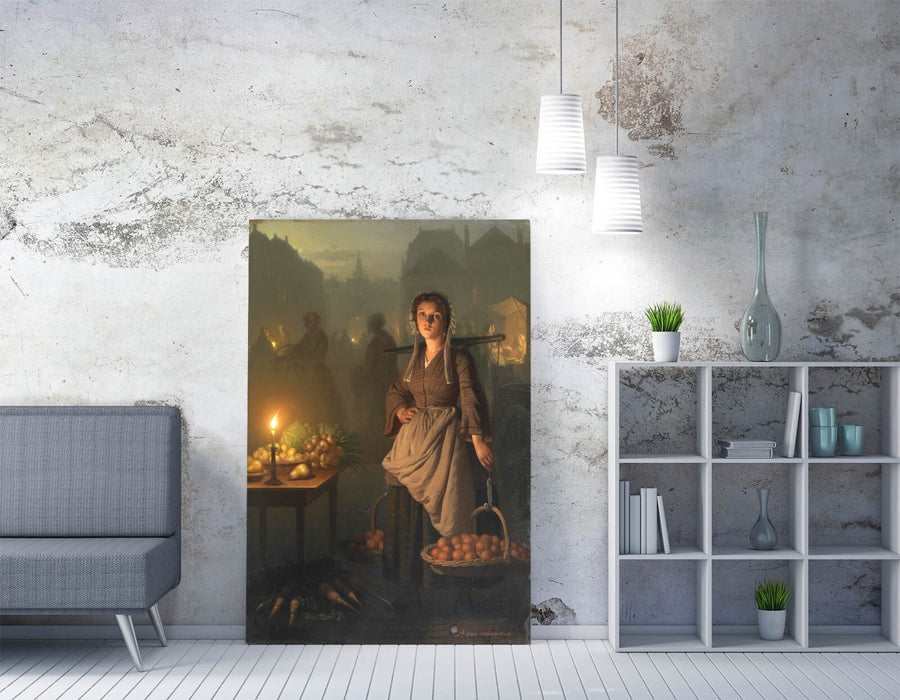 PETRUS VAN SCHENDEL, MARKET BY CANDLELIGHT -CANVAS WALL ARTWORK PIC PRINT