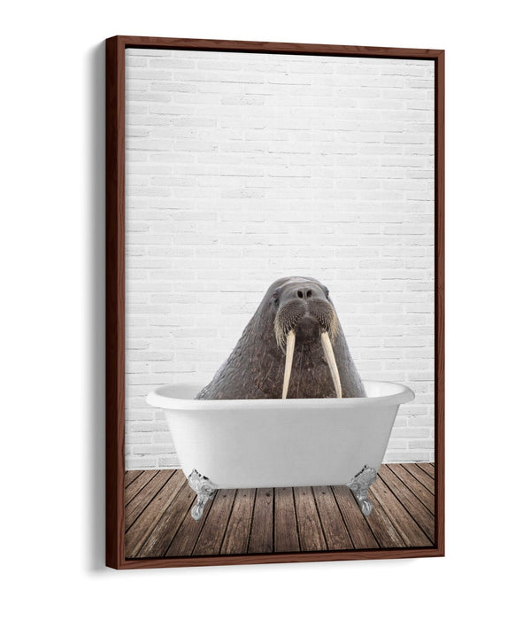 WALRUS IN BATHTUB -QUIRKY BATHROOM FLOAT EFFECT CANVAS WALL ART PIC PRINT