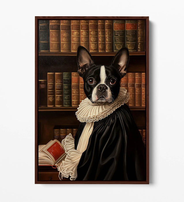 Boston Terrier Canvas Art - Funny Dog Portrait on Float Effect Canvas Print