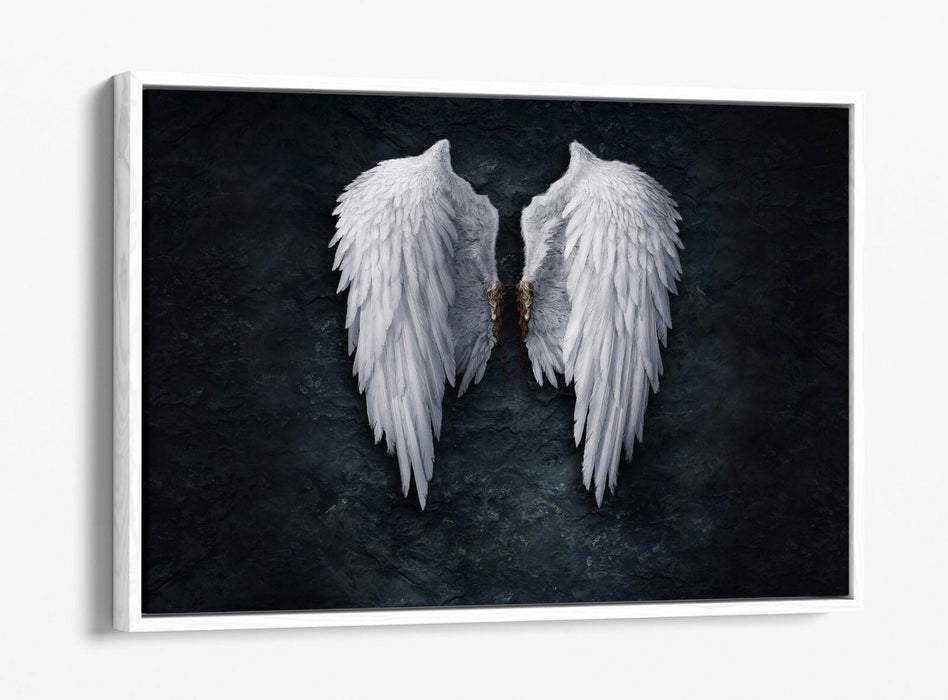 BROKEN FALLEN ANGEL WINGS WHITE -FLOAT EFFECT CANVAS WALL ART PIC PRINT- BLACK