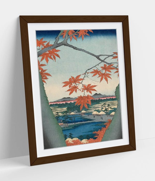 Framed Wall Art - Utagawa Hiroshige Maple Tree Poster Print with Woodgrain Frame