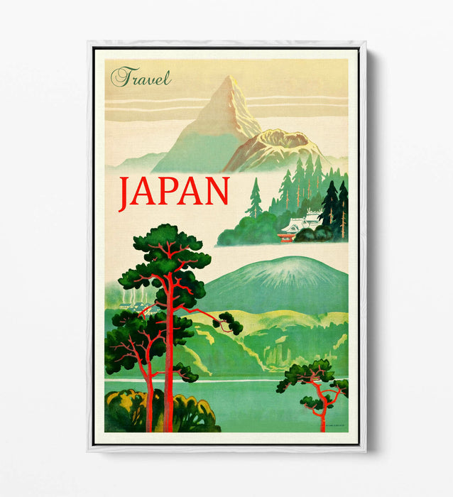 RETRO VINTAGE JAPAN TRAVEL POSTER -FLOAT EFFECT CANVAS ART PRINT- RED