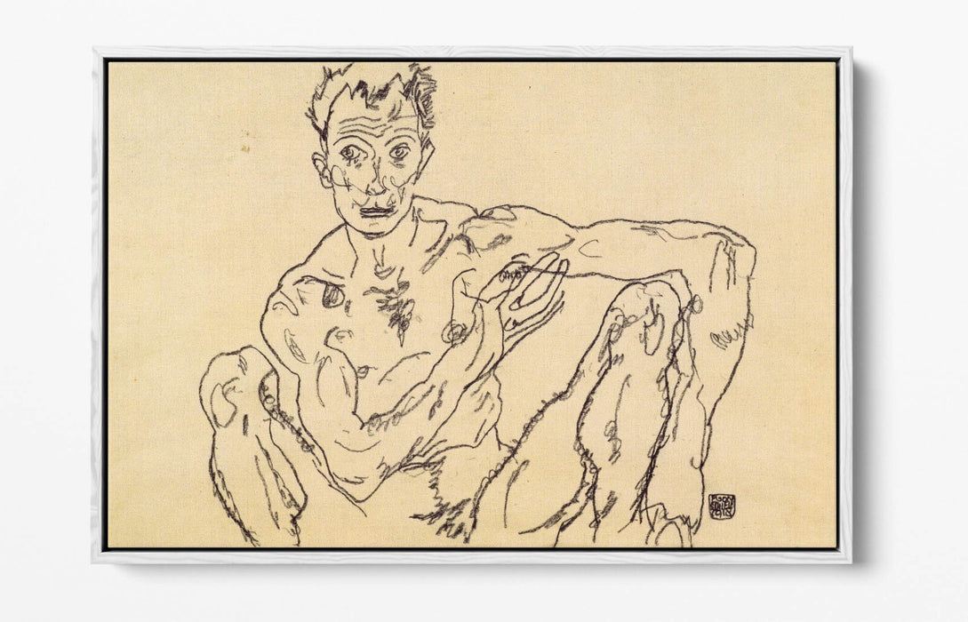 Float Effect Canvas Art - Egon Schiele Nude Self Portrait on Premium Frame