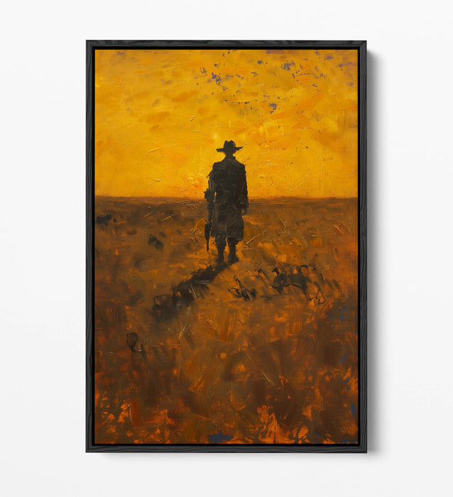 Canvas Wall Art – Wandering Cowboy Sunset Landscape Float Effect Print