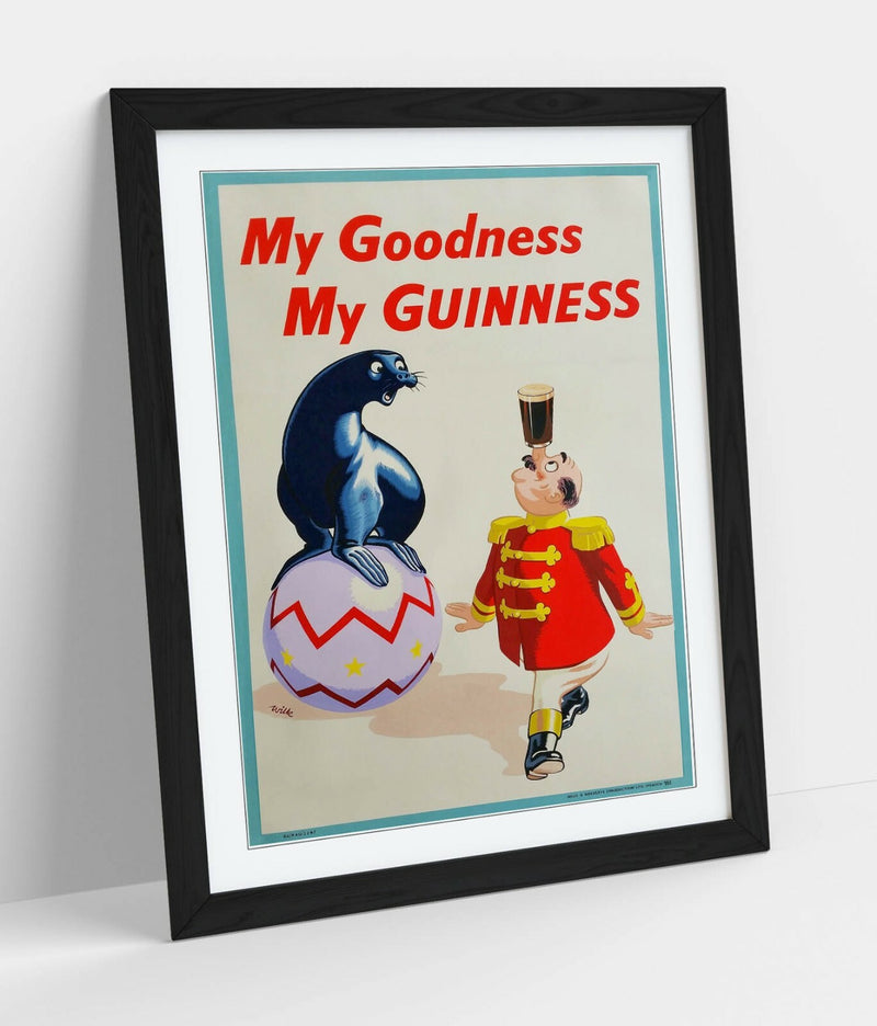 Vintage Guinness Poster - Framed Wall Art Picture Print With Woodgrain Frame