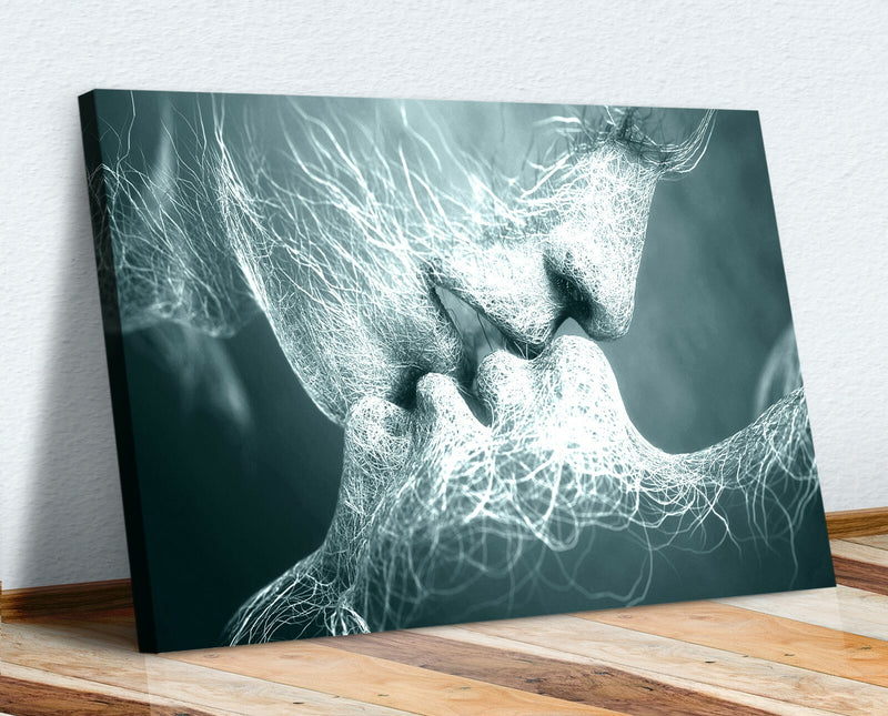 Lovers Kiss Canvas Art - Premium Duck Egg Blue Wall Art Print | Ready To Hang